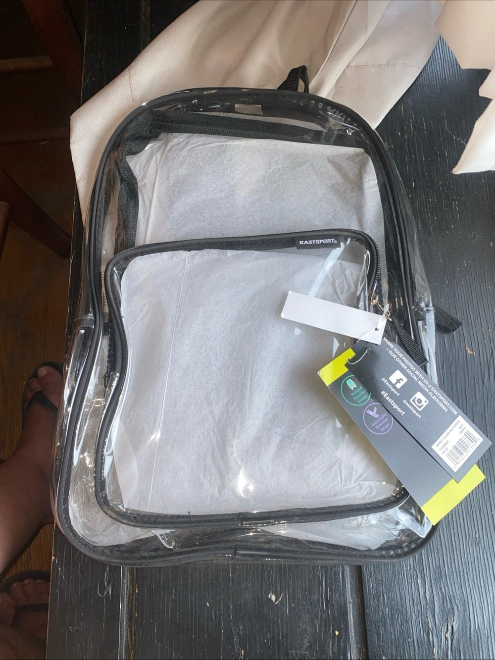 Eastsport Clear Black-Trim Backpack - Transparent Stadium Bag